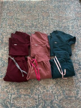 Figs Women's Jogger Sets in Burgundy, Dusty Rose & Teal